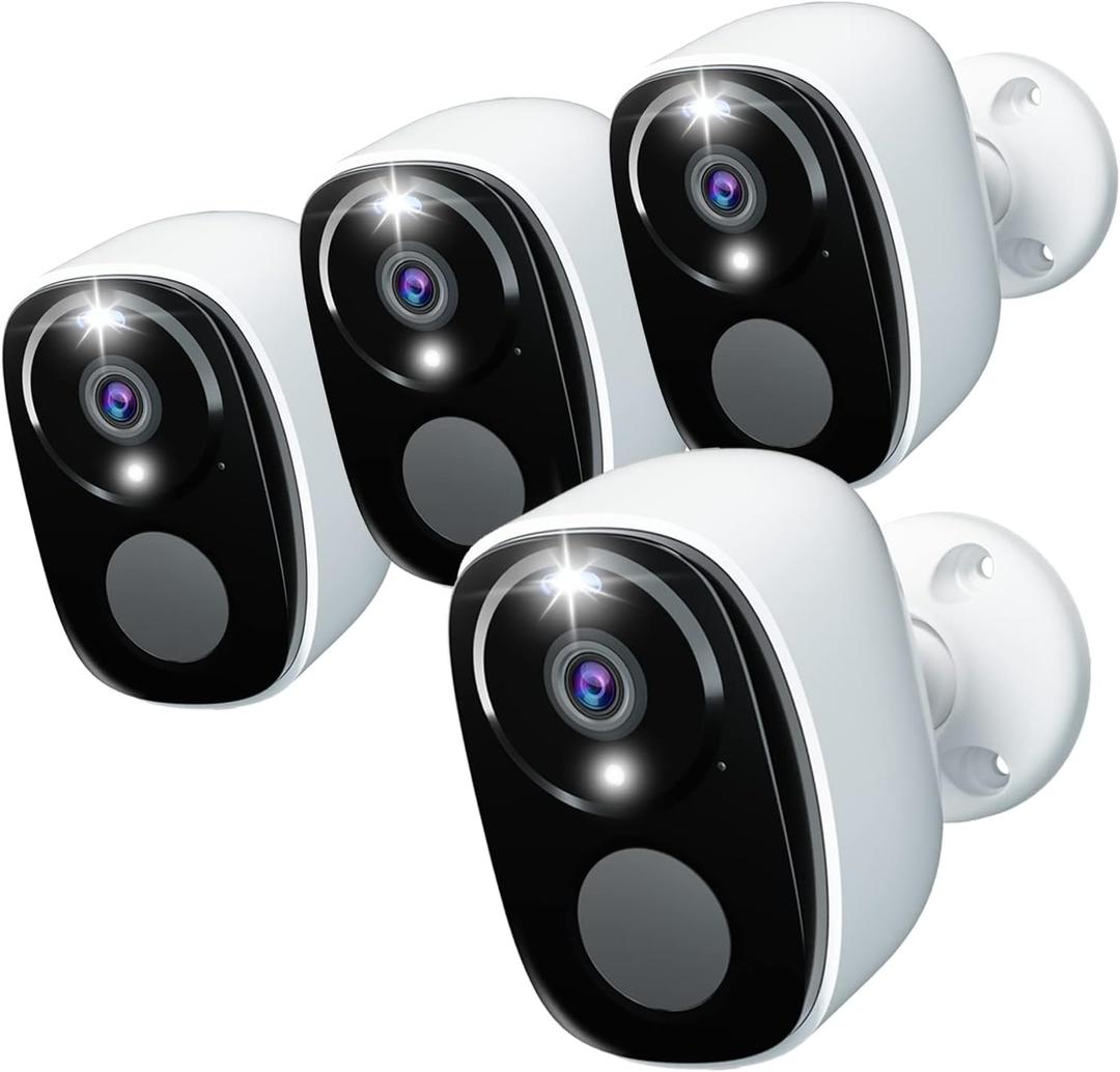 4Pack Security Cameras Wireless Outdoor, 2K Battery Powered WiFi Security Indoor Camera with Spotlight & Siren Alarm, 2-Way Audio, Color Night Vision, AI Detection for Home Security,Works w/Alexa