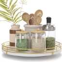 10" Wooden Lazy Susan Turntable for Cabinet  Rotating Spice Rack Organizer, Small Kitchen Countertop Tray for Dining Table & Pantry Storage (White & Gold)