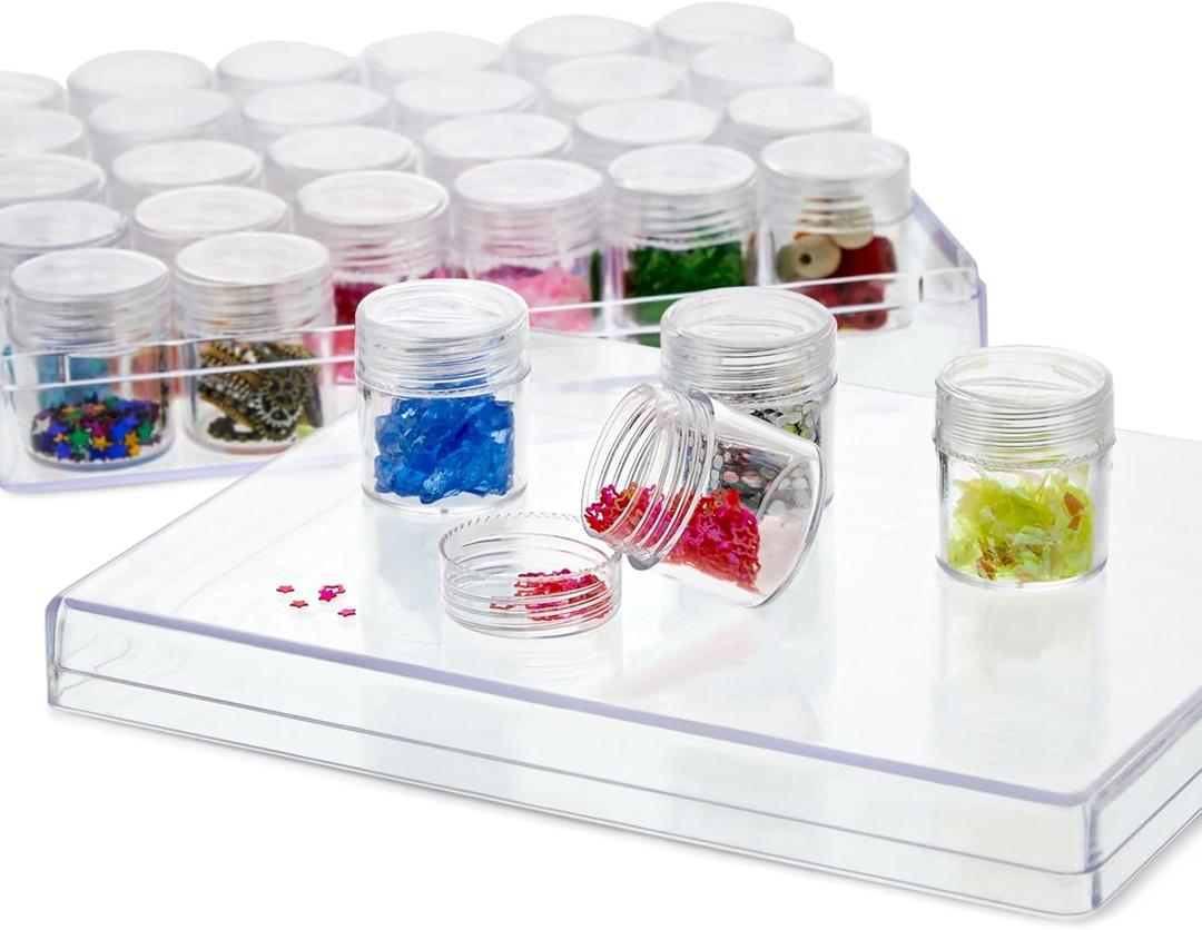 Bright Creations Clear Plastic Beads Storage Containers with Lids, 30 Jars, for Rhinestones, Glitter Art and Craft Organizer Box