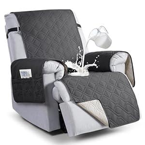 VANSOFY 100% Waterproof Recliner Chair Covers, Recliner Cover Non-Slip Dog Chair Cover Furniture Protector Washable Slipcover with Pocket, Elastic Straps for Pets, Dogs(Charcoal Gray, 23.6")