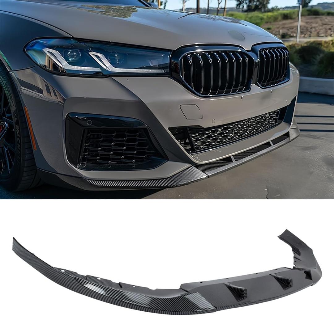 Front Lip Splitter Compatible with BMW 5 Series G30 LCI M Sport 2021–2023, Carbon Fiber Pattern, Fits for 530i 530e 540i M550i & xDrive Models – WheelX