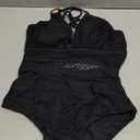 Charmo Crochet One Piece Swimsuits for Women V Neck Strappy Bathing Suit Hollow Out Monokini Swimwear (Medium,black)