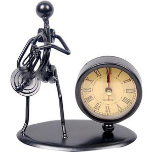 Classic Vintage Old Fashion Iron Art Musician Clock Figure Ornament for Home Office Desk Decoration Gift (C67 French Horn)