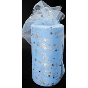 Gold Star Glitter Tulle Rolls 6 inch x 10 Yards (30 feet) Blue Color for Table Runner Chair Sash Bow Pet Tutu Skirt Sewing Crafting Fabric Wedding Birthday Ribbon 