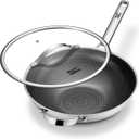 Wok pan with Lid, Hybrid Ceramic 13 Inch Tri-Ply Stainless Steel Woks & Stir-fry Pans Nonstick, Non-Toxic, PFAS/PFOA/PTFE Free, Metal Utensil Safe, Dishwasher & Oven Safe, Induction Compatible