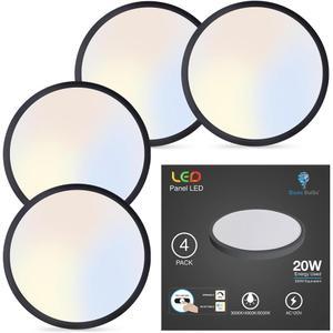 Bluex Bulbs 4 Pack 9 Inch Flush Mount LED Ceiling Light - Dimmable 20W 2000 Lumens 120V - 3 Color Temperatures in One (3000K/4000K/6000K) Slim Black Surface Mount LED Light Fixture Bedroom Kitchen (Black 4 Pack)