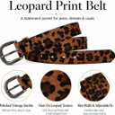 Leopard Print Belt for Women with Glossy Black Buckle, Faux Leather Skinny Waist Belt for Jeans Dress (Brown)