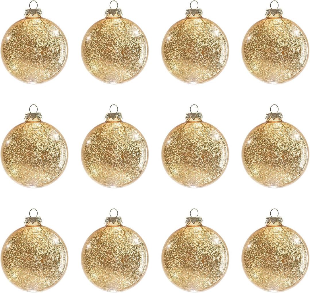 Gold Mercury Glass Ball Christmas Ornaments Set of 12-3.15Luxurious Xmas Tree Hanging Bulb Decorations for New Year Thanksgiving Birthdays Party, Glass Ornaments for Elegant Xmas Halloween Decor