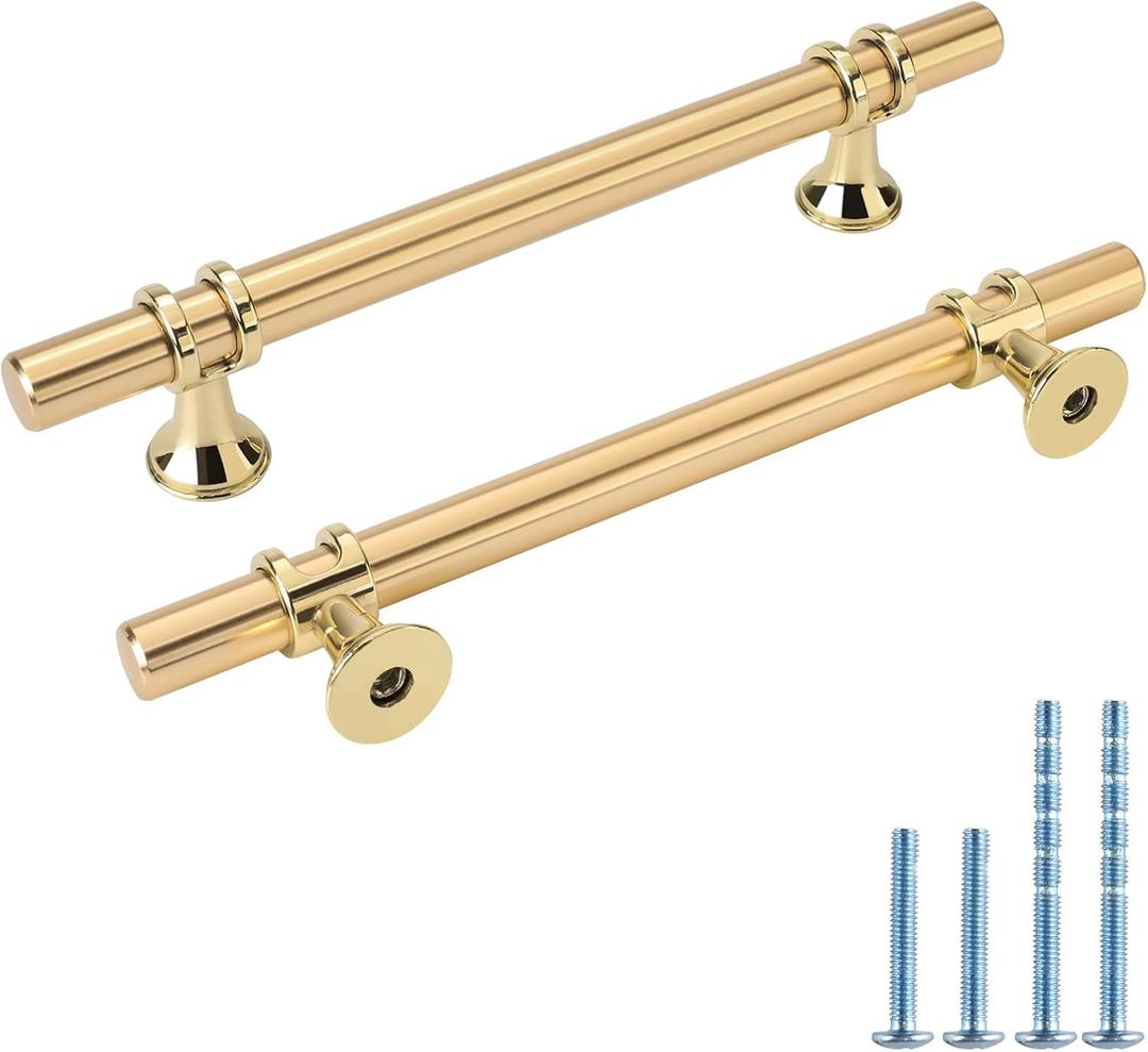 Rergy 5 Pack 5 Inch Gold Cabinet Pulls Heavy-Duty Kitchen Cabinet Handles, Rust-Resistant and Durable Drawer Pulls Zinc Alloy Hardware for Cupboard,Closet,Cabinets (Hole Center: 5in(128mm))