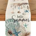 Artoid Mode Conch Starfish Hello Summer Table Runner, Sea Shell Seasonal Kitchen Dining Table Decoration for Home Party Decor 13x72 Inch (Beige)