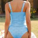 ZAFUL Womens Tankini Swimsuits Two Piece Tummy Control Bathing Suits Textured Tankini Swim Top with High Waisted Bottom (Blue, M)
