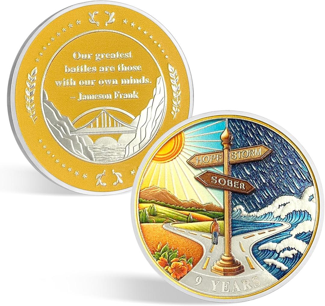 CHURYUML 9 Year Sobriety Coin | Original Hope or Storm Sober Chip | Non-Religious AA Coins Recovery Affirmation Medallions Sobriety Gifts for Anniversary Month & Year for Men & Women in Recovery CHURYUML 9 Year Sobriety Coin | Original Hope or Storm Sober Chip | Non-Religious AA Coins Recovery Affirmation Medallions Sobriety Gifts for Anniversary Month & Year for Men & Women in Recovery
