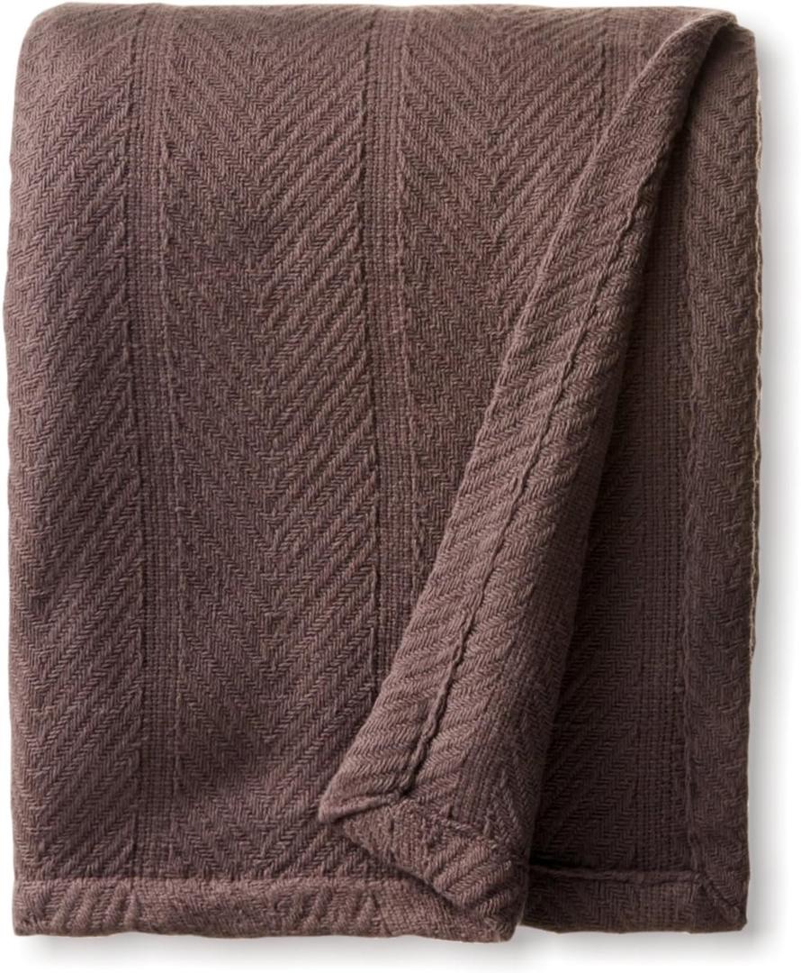 Eddie Bauer Home | Herringbone Collection | Blanket - 100% Cotton, Lightweight & Breathable, Machine Washable Easy Care, King, Mushroom