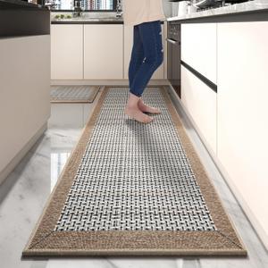 PADOOR Non Slip Kitchen Rugs Sets of 2 - Extra Large 2.5'x6' + 20"x32" Runner Rugs for Kitchen Floor Non Skid Washable, Absorbent Kitchen Mat for in Front of Sink 2 Piece Brown