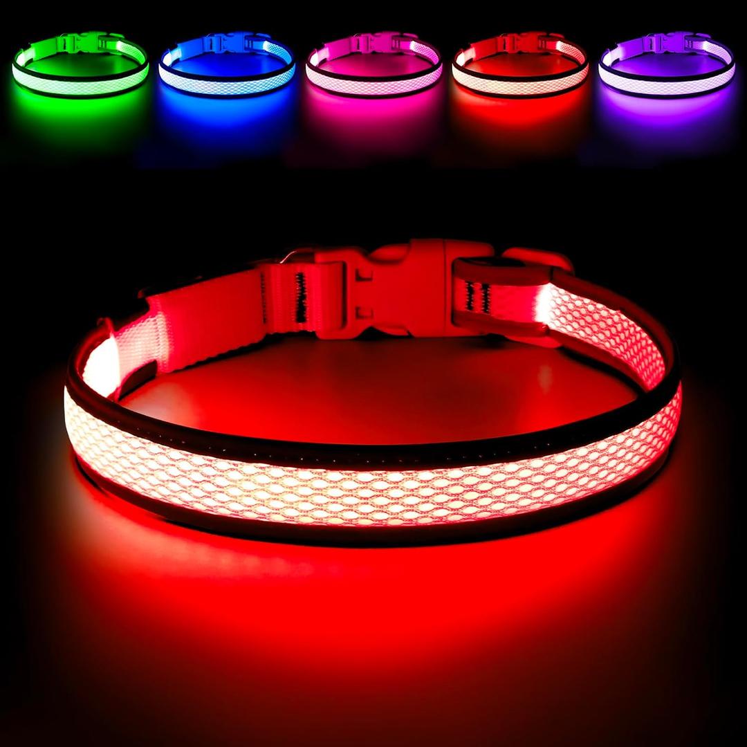 LED Dog Collar, Light Up Dog Collar USB Rechargeable, Brightest Dog Lights for Night Walking, Adjustable Dog Collar Light for Dog Safety(Large, Ruby Red)
