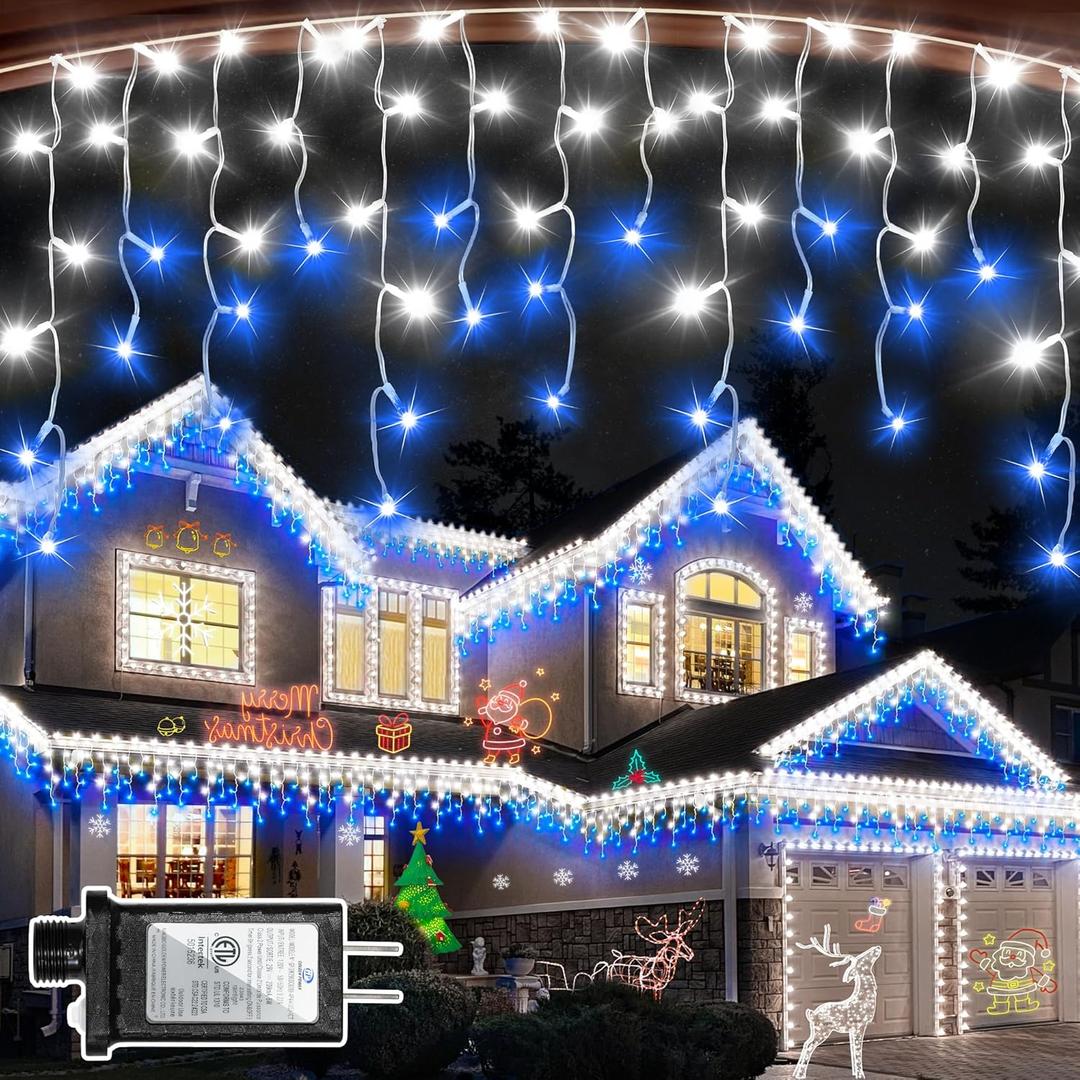 1620 LED Christmas Lights Outdoor 164 FT with 360Drops, Christmas Decorations Hanging Lights 12 Modes, Dimmable Fairy String Lights for Wedding Party Holiday Winter Wonderland Decor Blue & White