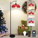 AHDWDW Unique Floor Lamp for Living Room with Remote,Arc Vintage Flower Standing Tall Lamp,Black Dimmable Floor Lamp with Red Glass Shade,Modern Mid Century Floor Lamps for Bedroom Office Corner