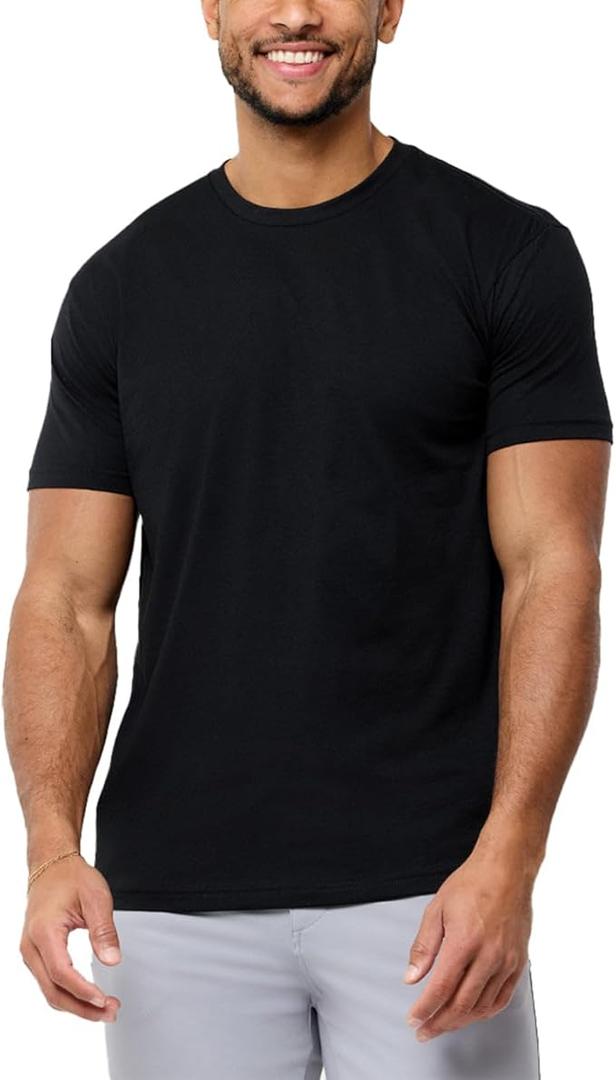 Mens T Shirt - Short Sleeve Soft Fitted Tees  Fresh Classic (Black,L)