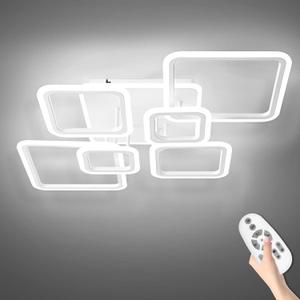 Modern Ceiling Light, 36.2'' LED Dimmable Acrylic Square 6+1 Rings Ceiling Lights with Remote, White Flush Mount Ceiling Light Fixture for Low Ceiling Bedroom Living Room Dining Room, 130W