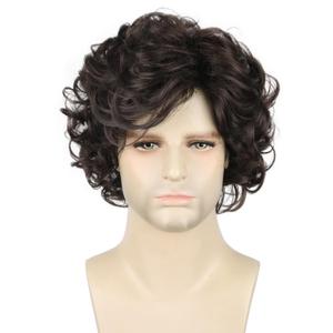 Topcosplay Men Wigs Black Brown Short Curly Wavy Layered Cosplay Costume Party Male Wig