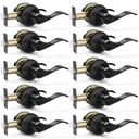 10 Pack Matte Black Door Handles Privacy Door Levers, Heavy Duty Bed and Bath Door Locks Interior Door Knobs, Reversible Keyless Wave Lever Door Handles