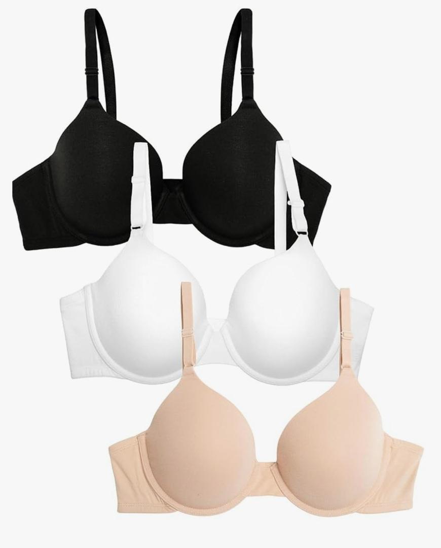 Fruit of the Loom Women's Smooth Cotton T-Shirt Bra Pack - Ultra-Soft, Flexible, and Invisible Under Tees, 36C