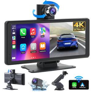 8.1" Wireless Carplay Screen for Car with 2K DVR & 1080P Backup Camera, Portable Touchscreen Car Stereo with Carplay & Android Auto, BT/FM/AUX/GPS Nav/Mirror Link/Voice Control for My Old Car