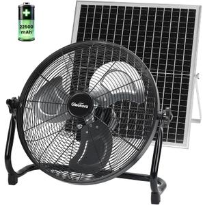16'' Solar Powered Fan with 35W Solar Panel, Rechargeable Battery Operated Floor Fan with 23FT Cable, Cordless Portable Outdoor Fans for Home, Camping, Chicken Coop, Greenhouse, Power Outages