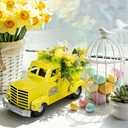 KI Store Yellow Truck Spring Easter Decor 12-Inch Vintage Metal Truck with Artificial Flowers Eggs for Easter Spring Decoration Table Centerpieces Mantel Display