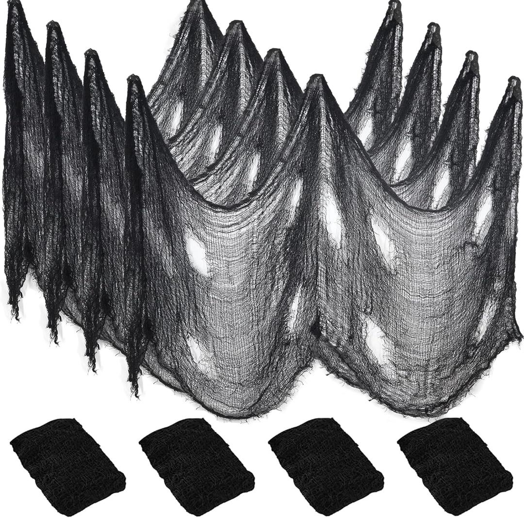 Creepy Cloth Halloween Decorations - 4 PCS 72" x 30" Halloween Creepy Cloth, Black Halloween Gauze Cloth, Scary Black Cheesecloth, Spooky Fabric for Indoor Outdoor Home Decor