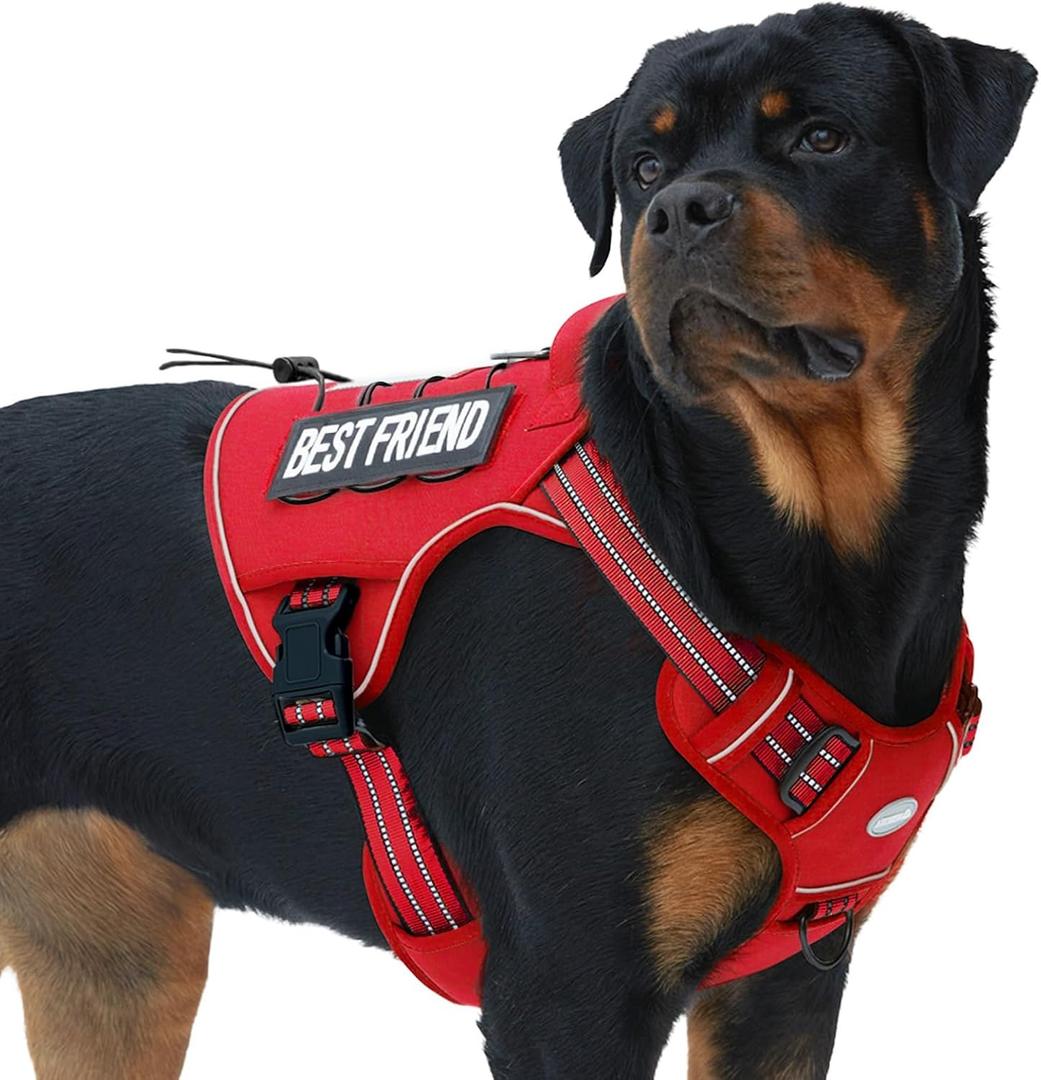 AUROTH Tactical Dog Harness for Large Dogs No Pull Adjustable Pet Harness Reflective K9 Working Training Easy Control Pet Vest Military Service Dog Harnesses Red XL (XL(Neck:20-31",Chest:26-42"),75-135 lbs)