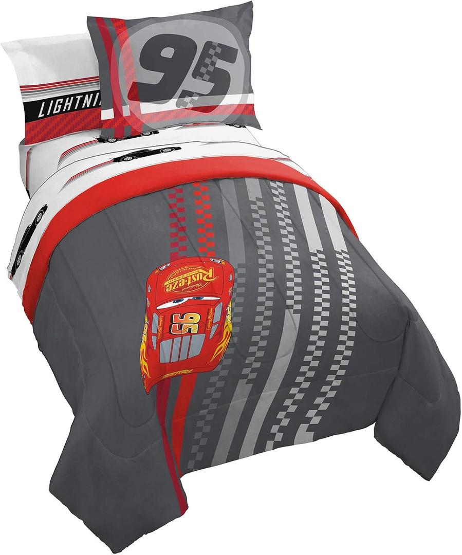 Jay Franco Disney Pixar Cars Race Ready 5 Piece Twin Bed Set - Includes Comforter & Sheet Set - Bedding Features Lightning McQueen - Super Soft Fade Resistant Microfiber Official Disney Pixar Product