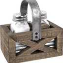 Autumn Alley Barn Door Rustic Salt and Pepper Shakers Set in Wood and Galvanized Caddy, Farmhouse Salt and Pepper Shakers For Rustic Kitchen Decor, Rustic Kitchen Accessories for your Country Kitchen