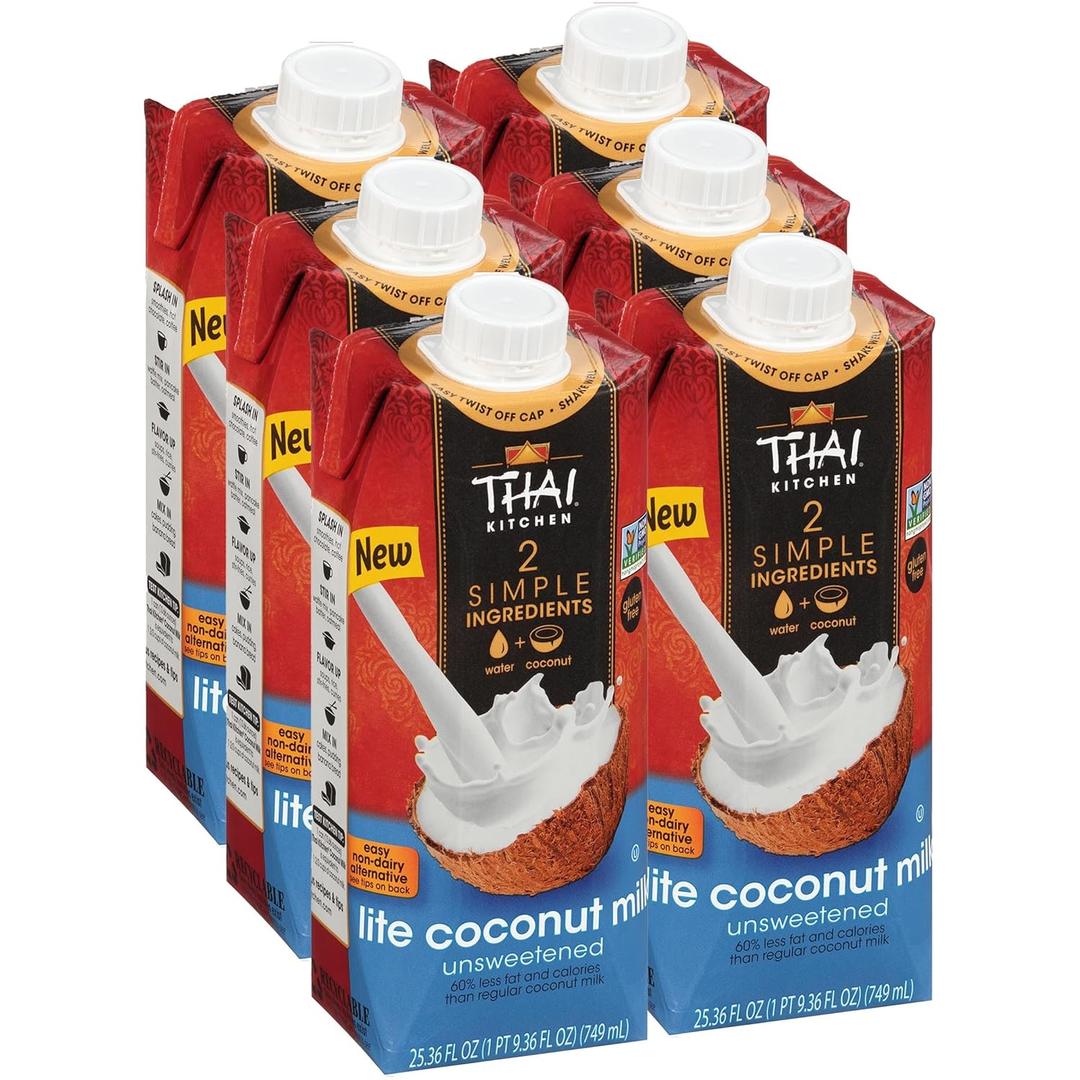 Thai Kitchen Unsweetened Lite Coconut Milk, 25.36 fl oz (Pack of 6), BBD 07 JAN 2027