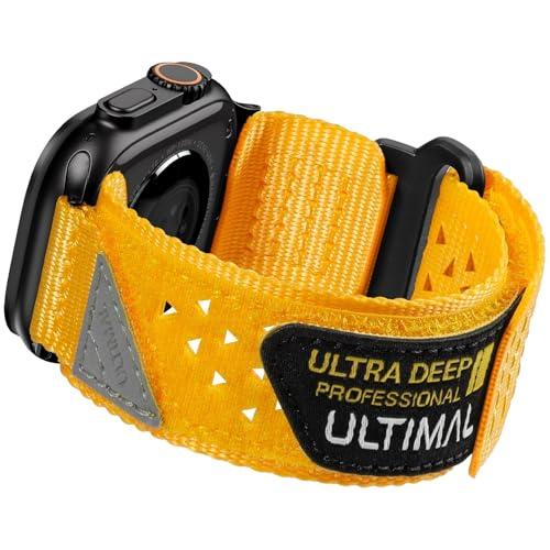 ULTIMAL Compatible witch Apple Watch 3/2/1 Series 11/10/9/8/7/6/5/4/SE/SE2/SE3,Nylon Stars-Stripes Flag Woven Strap for men 49mm 46mm 45mm 44mm (Yellow)