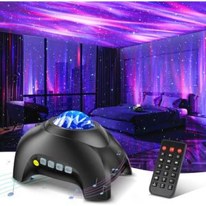 Northern Galaxy Light Aurora Projector with 33 Light Effects, LED Star Projector for Bedroom Nebula Lamp, Remote Control, White Noises, Bluetooth Speaker for Parties (Black)