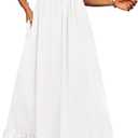 BTFBM Womens Summer Dresses 2026 Casual Short Sleeve V Neck Drawstring Wedding Guest Maxi Dresses Boho Beach Long Dress, Size: Medium