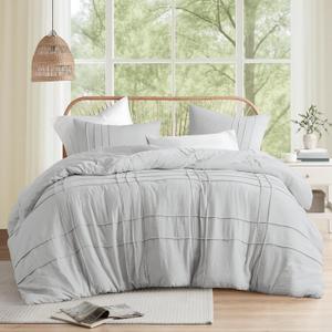 Comfort Spaces Silver King Size Duvet Cover Set - 3-pc Pintuck Pleated Duvet Cover, All Season Lightweight, Extra Softness Pre-Washed Microfiber Bed Cover Shams