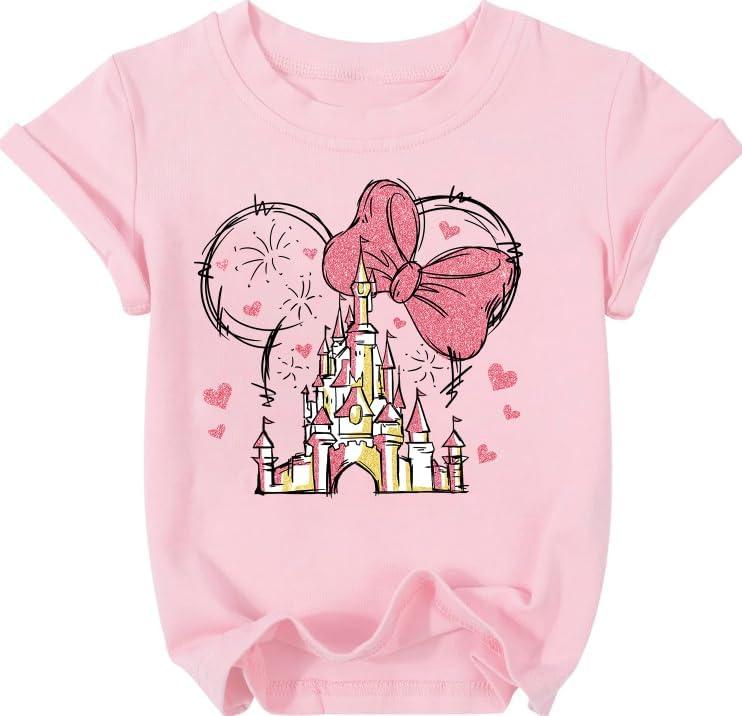 Magical Shirt for Girls Cute Graphic Tee Holiday Family Vacation Shirts Kids Short Sleeve Outfits Tops (6-7 Years, Pink)