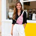 Small Sling Bag for Girls Kids, Floral Flowers Crossbody Fanny Packs, Cute Sling Bag, Birthday Gifts for Teen Girls (Pink Stripes)