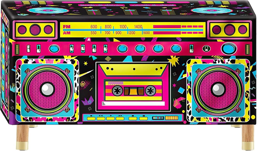 6Ft 80s 90s Party Radio Tablecloth, Back to 90s Hip Hop Party Birthday Table Cover Decor for 1990s Theme Party Decorations Supplies