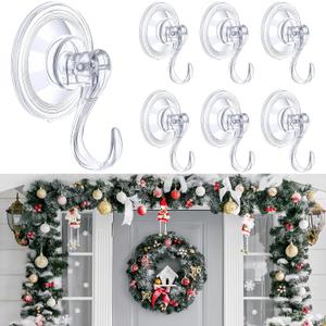 6 Pcs Wreath Door Hanger Clear Heavy Duty Suction Cup Hooks 11 lb Removable Reusable Window Glass Door Wreath Holder for Christmas Kitchen Shower Bathroom Decorations
