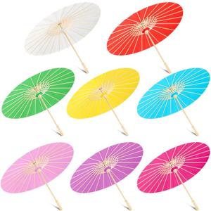 Sanwuta 8 Pcs 23.6 Inch Paper Parasol Umbrellas Chinese Japanese Handmade Oil Paper Sun Umbrella for Wedding Bridal Party Photo Props DIY Decor Garden Parties Tea Party Decorations (Multicolor)