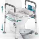 Raised Toilet Seat with Handles, FSA HSA Eligible 500lb Toilet Seat Riser for Seniors with Bedpan, Adjustable Height & Width, Handicap Elevated Toilet Seat for Elderly, Bedside, Fit Any Toilet (Grey)