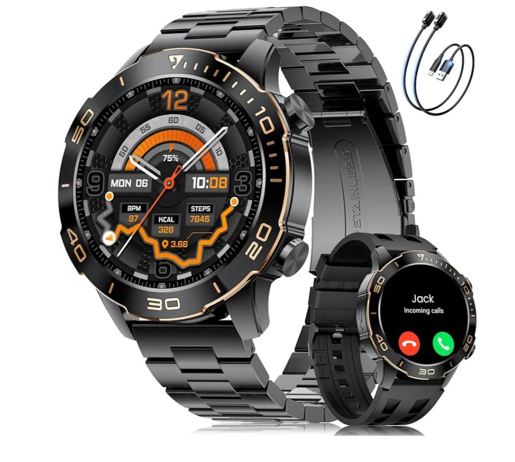 Smart Watches for Men Luxury for Android iPhone/50 Day Battery,Fitness Watch with Heart Rate/Blood Pressure/Sleep Monitor,Men's Smartwatch Amoled Display,100+ Sport Modes,IP68 Waterproof,Black, 40mm