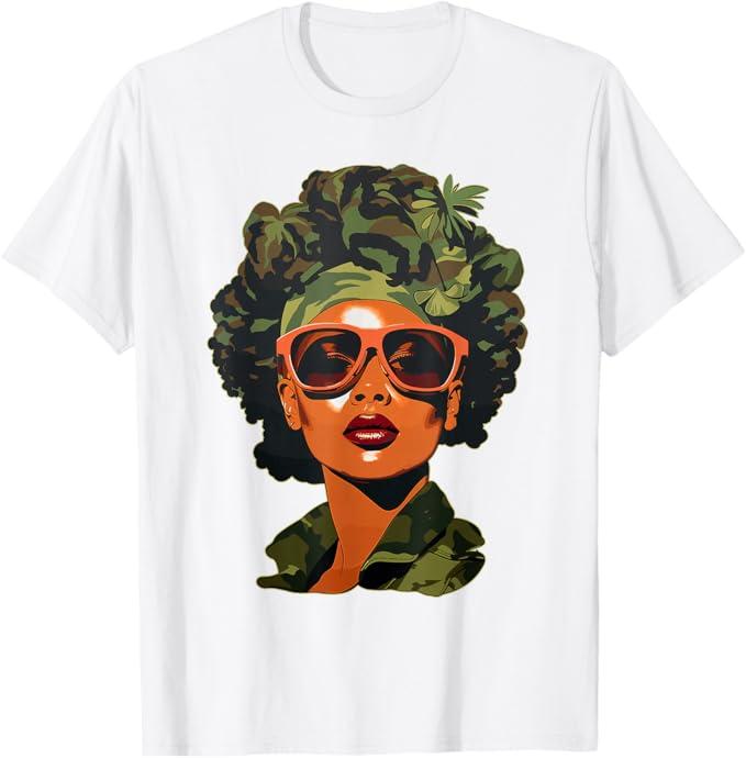 Strong Black Woman, African American, Camouflage, Black Girl T-Shirt, XL