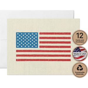 Twigs Paper American Flag Note Cards, 12-Count, 5.5 x 4.25 in, Ideal for Memorial Day, Fourth of July, and Patriotic Occasions (Old Glory)