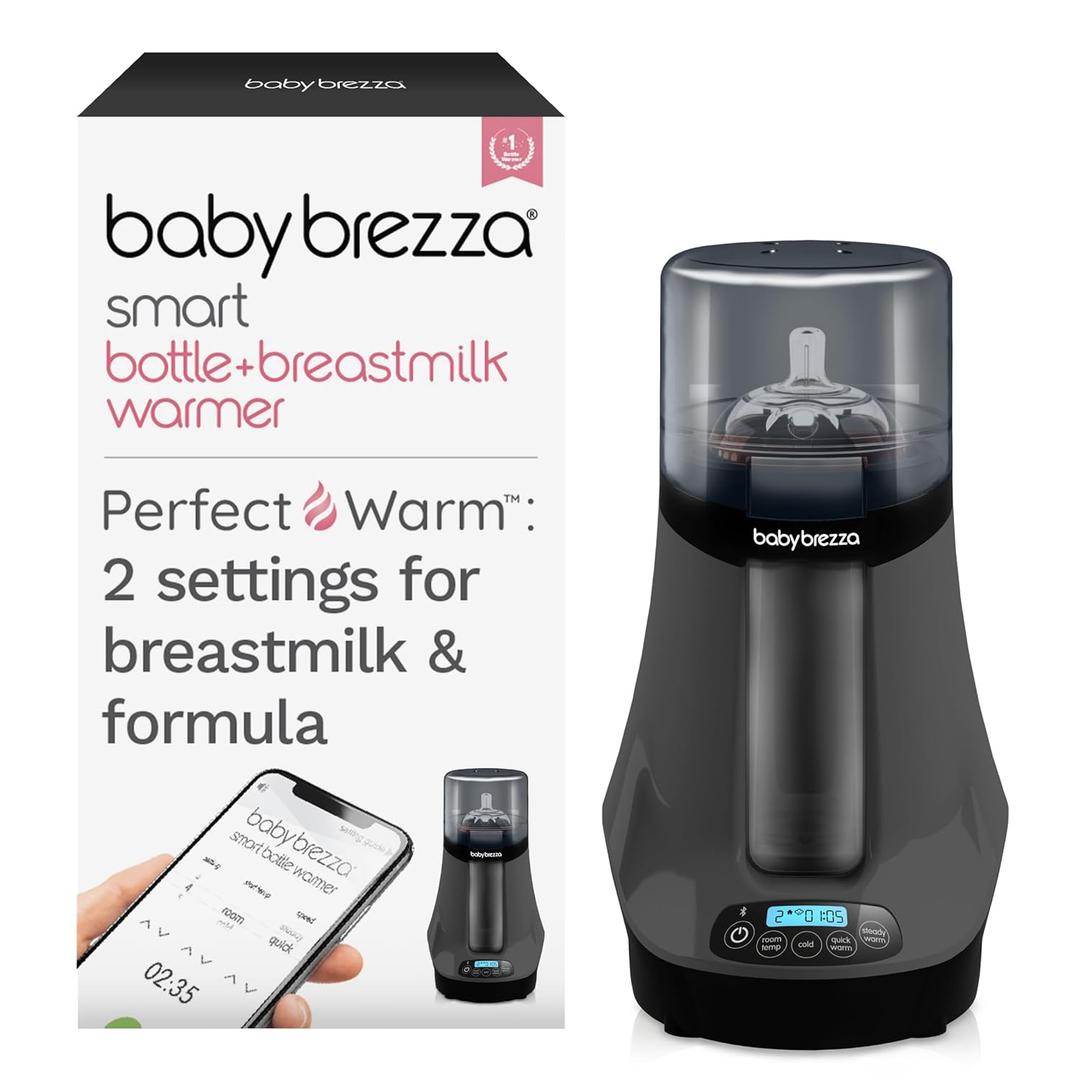 Baby Brezza Smart Baby Bottle Warmer, Breastmilk Warmer + Defroster + Baby Food Warmer - Universal Fit for All Baby Bottle Sizes and Types, Breastmilk Bags + Food Jars - Bluetooth Control, Charcoal