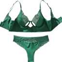 SOLY HUX Women's Lace Sheer Push Up Lingerie Underwire Bra and Panty Two Piece Underwear (Green, M)