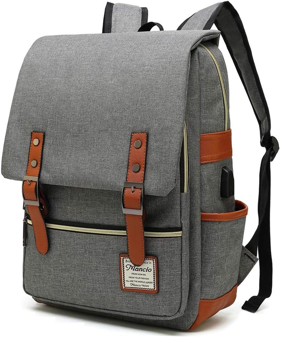 Mancio Slim Vintage Laptop Backpack For women,Men For Travel, College, Dayparks, Fits up to 15.6Inch Notebook in Grey Mancio Slim Vintage Laptop Backpack For women,Men For Travel, College, Dayparks, Fits up to 15.6Inch Notebook in Grey